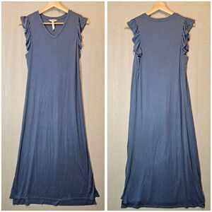 Matilda Jane Far Away Flutter Sleeve Blue Gray Midi Sheath Dress Women S *FLAW*